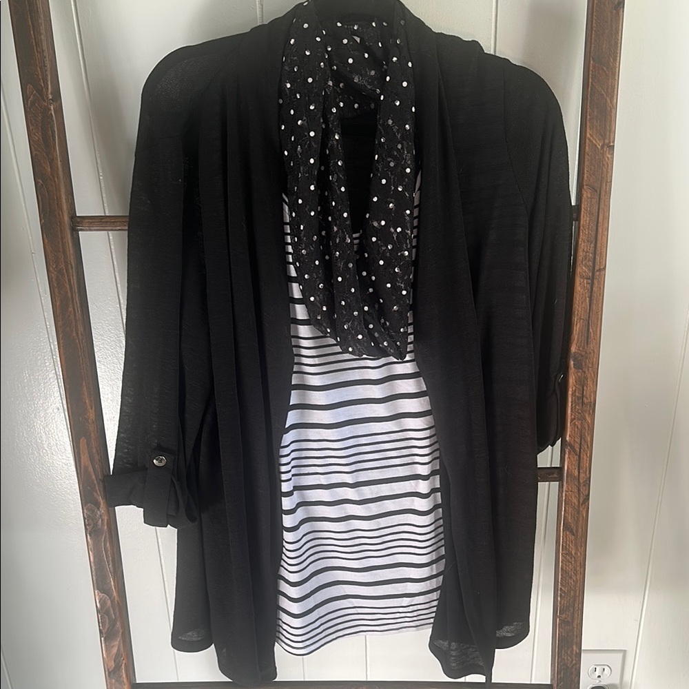 Shirt Set with Cardigan & Scarf